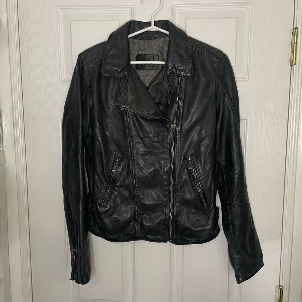 Roy Rogers Dark Blue/Grey Leather Moto Jacket 42